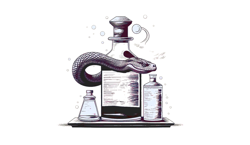 Image of snake wrapped around an apothecary bottle.